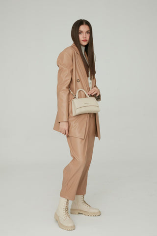 Textured Leather Bag Beige