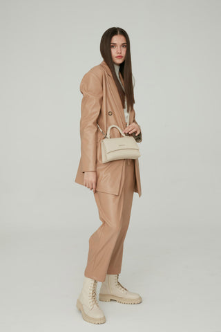 Textured Faux Leather Bag Beige