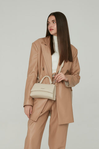 Textured Leather Bag Beige