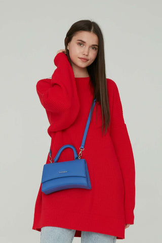 Textured Faux Leather Bag Blue