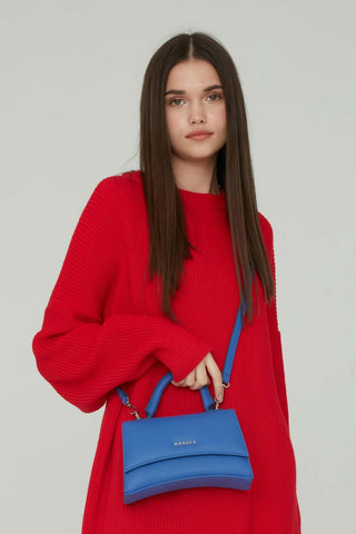 Textured Faux Leather Bag Blue