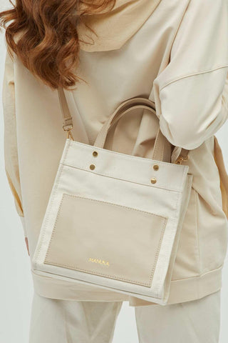 Canvas Bag With Leather Pocket Beige