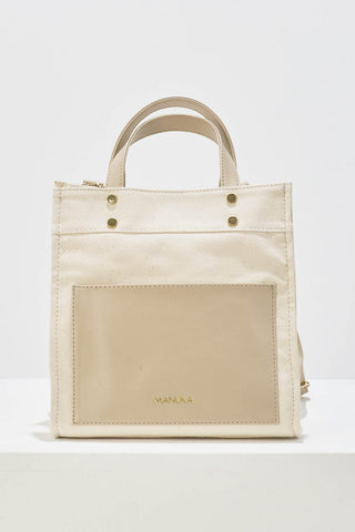 Canvas Bag With Leather Pocket Beige