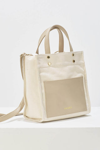 Canvas Bag With Leather Pocket Beige