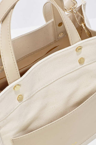 Canvas Bag With Leather Pocket Beige