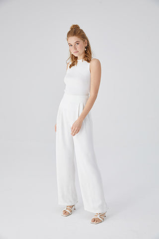 Pleated Wide-Leg Trousers Ecru