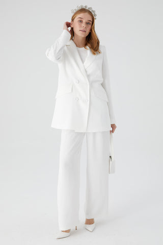 Pleated Wide-Leg Trousers Ecru