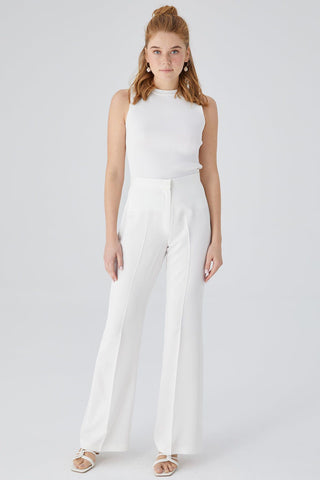 Satin Bell Bottom Trousers Ecru