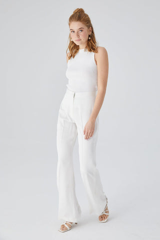 Satin Bell Bottom Trousers Ecru