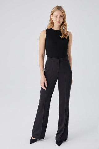 Satin Bell Bottom Trousers Black