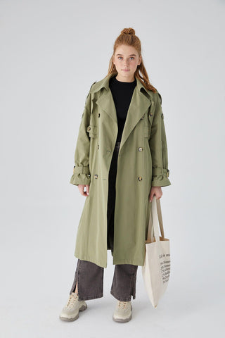 Pocket Detailed Trench Coat Khaki