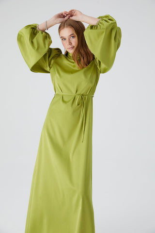 Balloon Sleeve Satin Dress Pistachio Green