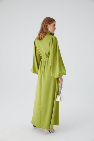 Balloon Sleeve Satin Dress Pistachio Green