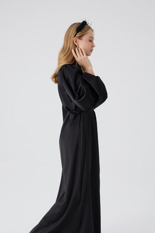 Balloon Sleeve Satin Dress Black