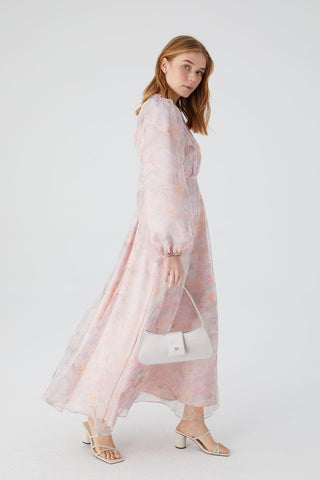 Patterned Organza Evening Dress Powder