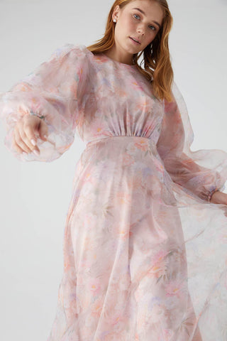 Patterned Organza Evening Dress Powder