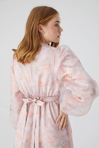 Patterned Organza Evening Dress Powder