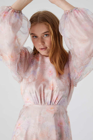 Patterned Organza Evening Dress Powder