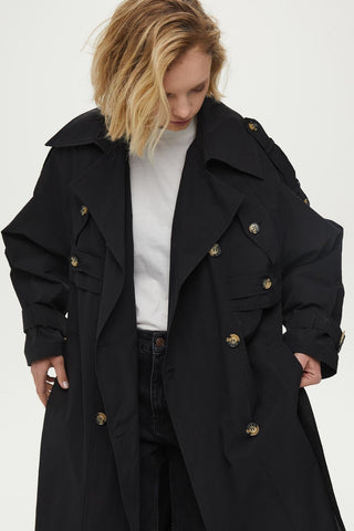 Pocket Detailed Trench Coat Black