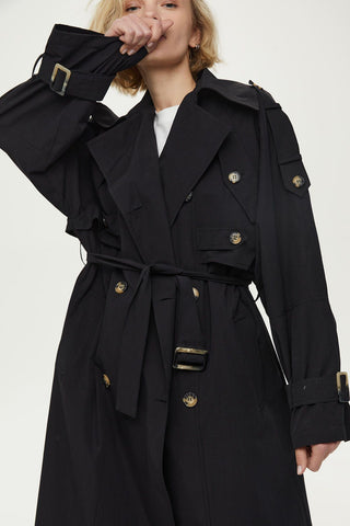 Pocket Detailed Trench Coat Black