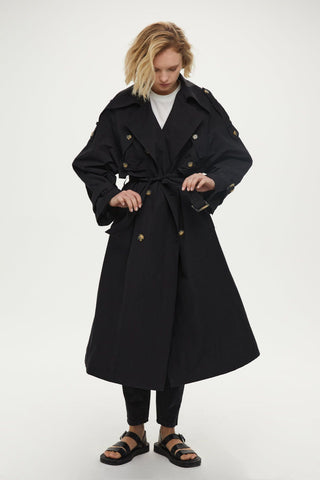 Pocket Detailed Trench Coat Black