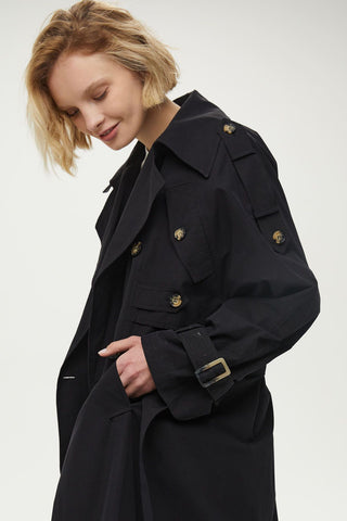 Pocket Detailed Trench Coat Black