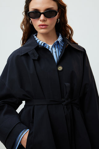 Stockholm Scarf Detailed Oversize Trench Coat Black