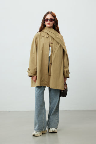 Stockholm Scarf Detailed Oversize Trench Coat Green