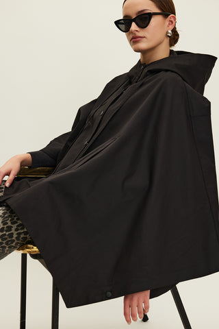 Cape Trench Coat With Bag Detail Black