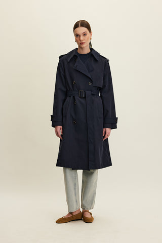 Anika Belted Trench Coat Navy Blue