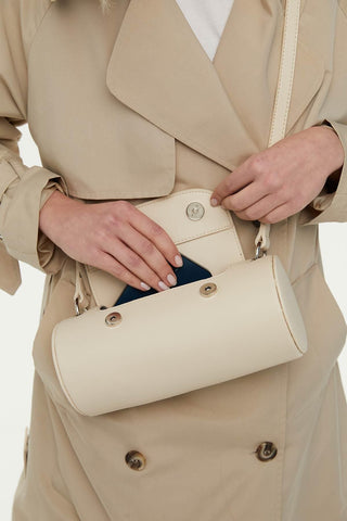 Cylinder Leather Bag Beige