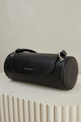 Cylinder Faux Leather Bag Black