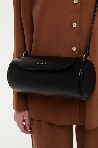 Cylinder Faux Leather Bag Black