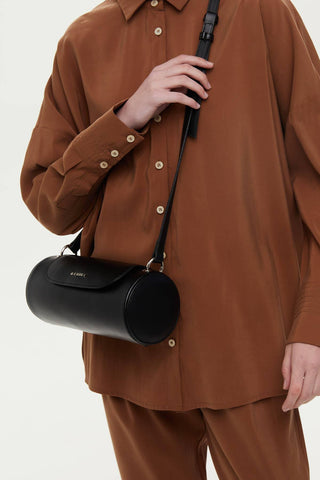 Cylinder Faux Leather Bag Black