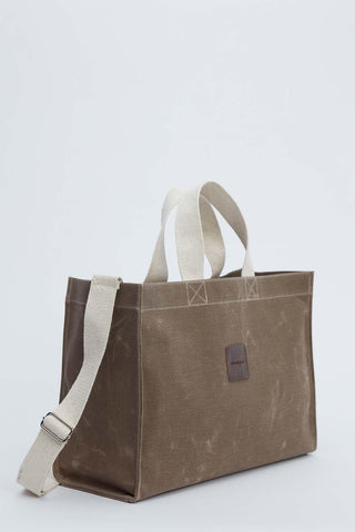 Faded Effect Large Canvas Bag Brown