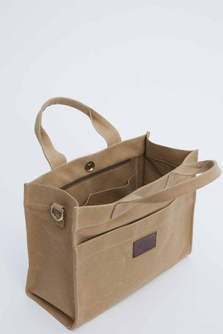 Faded Effect Medium Canvas Bag Camel