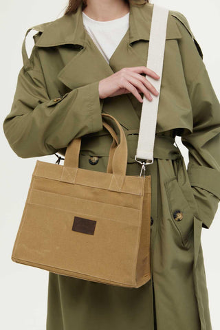 Soluk Efektli Orta Boy Kanvas Çanta Camel