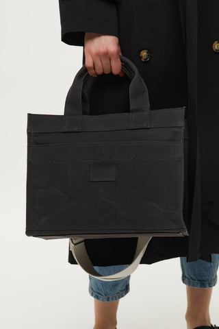 Faded Effect Medium Canvas Bag Black