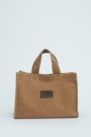 Faded Effect Small Canvas Bag Camel