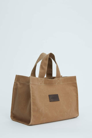 Faded Effect Small Canvas Bag Camel