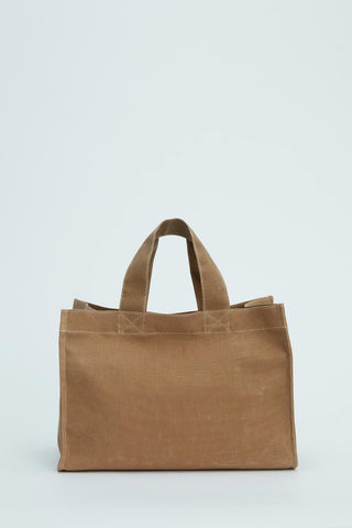 Faded Effect Small Canvas Bag Camel