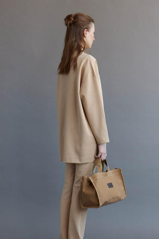 Faded Effect Small Canvas Bag Camel