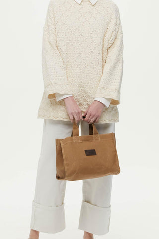 Faded Effect Small Canvas Bag Camel