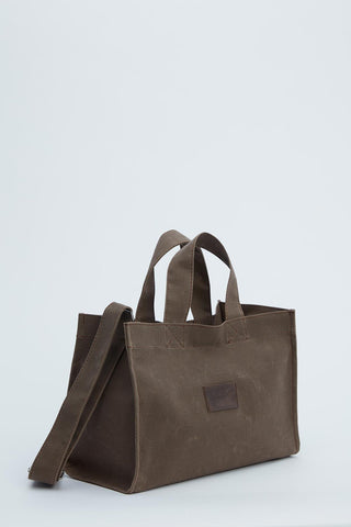 Faded Effect Small Canvas Bag Brown