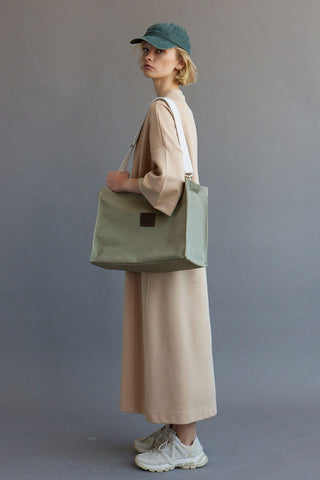 Faded Effect Large Canvas Bag Khaki