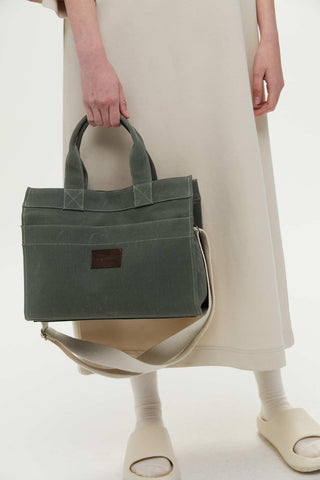 Faded Effect Medium Canvas Bag Khaki