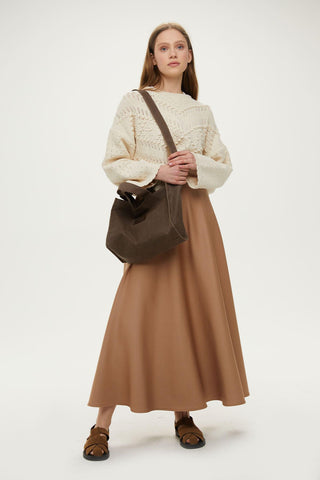 Puff Scuba Flared Skirt Light Brown