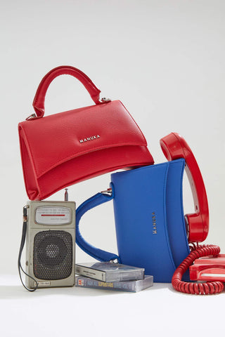 Textured Faux Leather Bag Blue