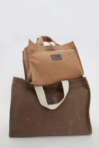 Faded Effect Small Canvas Bag Camel