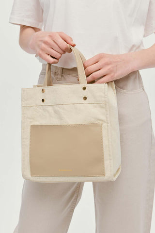 Canvas Bag With Leather Pocket Beige